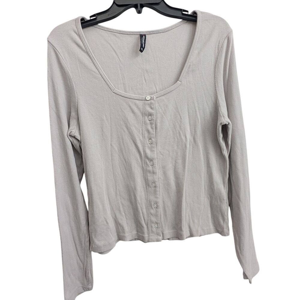 American Giant Women's Luxe Rib Square Neck Cardigan Gray Pink XL